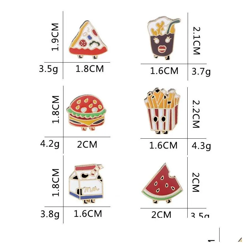 children cartoon enamel brooch pins watermelon milk burger cola french fries pizza creative lapel brooches for kid fashion jewelry