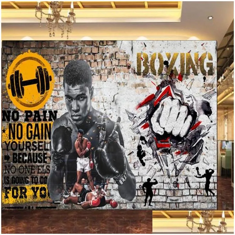 wallpapers custom sports gym 3d po wall paper weightlifting boxing industrial decor mural selfadhesive papel de parede
