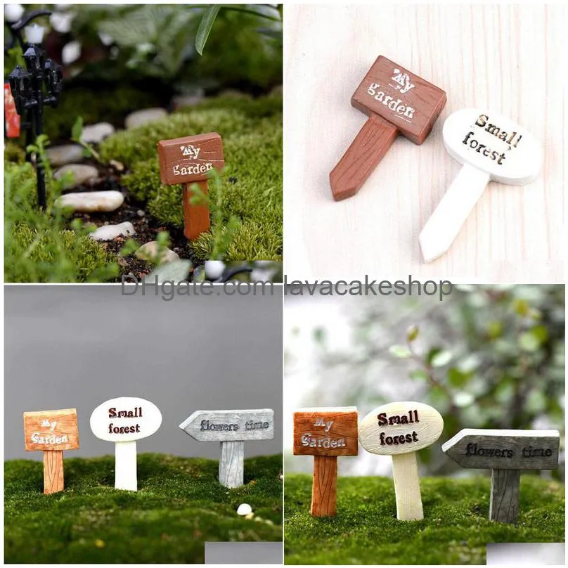 3pcs miniatures fairy garden gnome moss terrarium decor signboard bonsai figurines micro landscape resin crafts sign board y0914