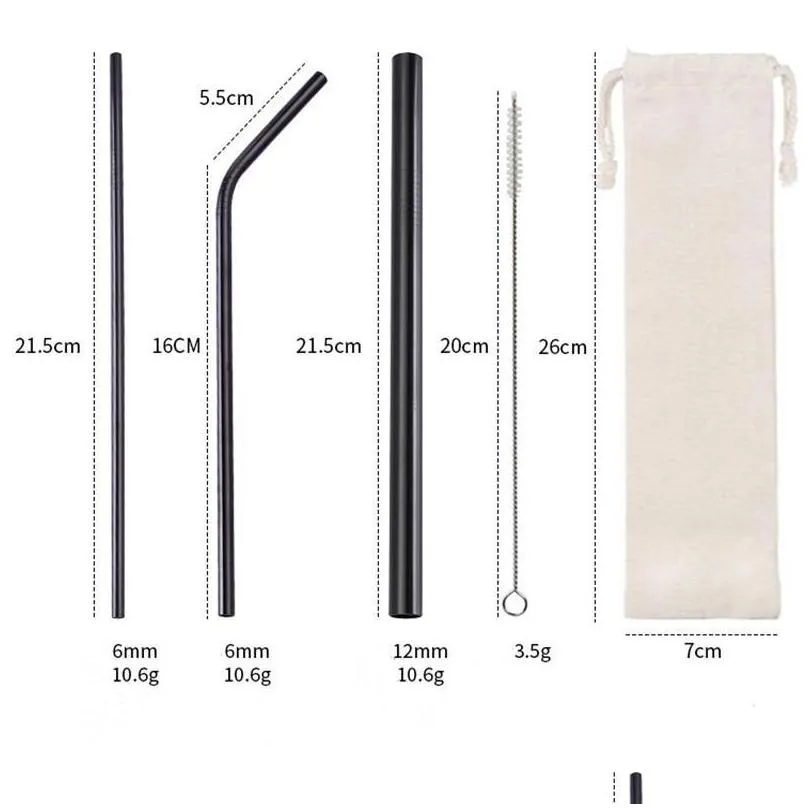 drinking straws 5pcs 304 stainless steel environmentally friendly reusable straw set highquality with cleaning brush and bag