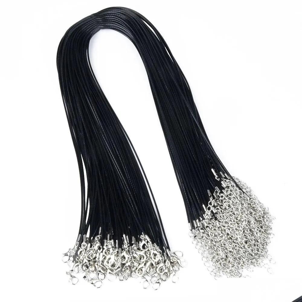 100 pcs/lot 1.5mm 2mm black wax leather snake necklace cord string rope wire chain for diy fashion jewelry making in bulk 4580cm