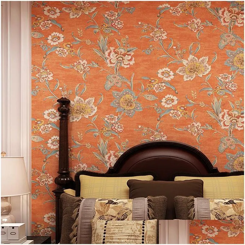 wallpapers vintage retro orange big flower wallpaper mural luxury 3d living room floral wall papers bedroom papel pintado qz023