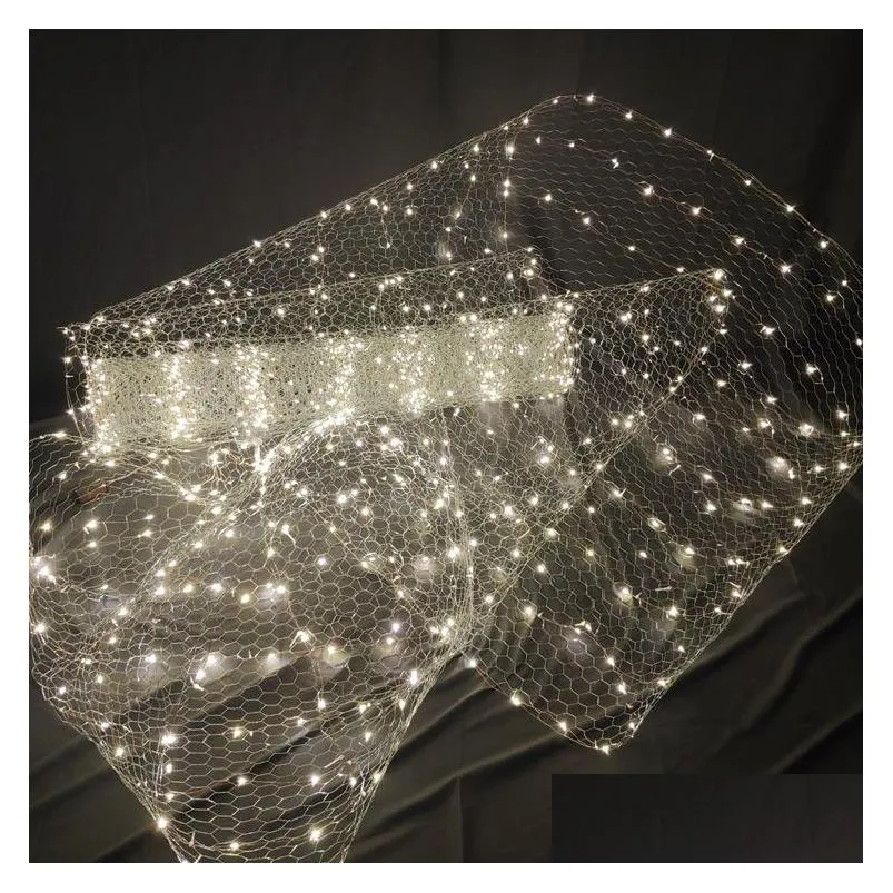 decorative flowers wreaths wedding ceiling decor wrought iron starry sky net luminous lamp beads barbed wire party props scene