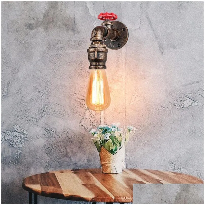 industrial water pipe rust wall light steampunk vintage e27 edison lamp sconce lunminaire for corridor cafe bar home