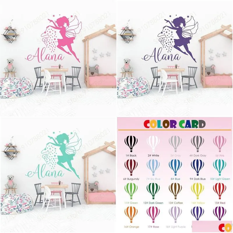 wall stickers personalized girls name little princess fairy sticker home decor room bedroom nursery decals custom s320