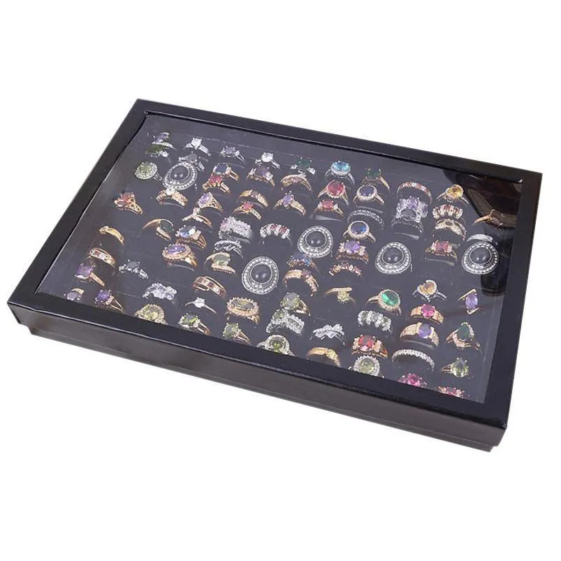 jewelry pouches bags velvet 100 slots ring earrings display box showcase storage case holder tray organizer boxes with lid lxhjewelry