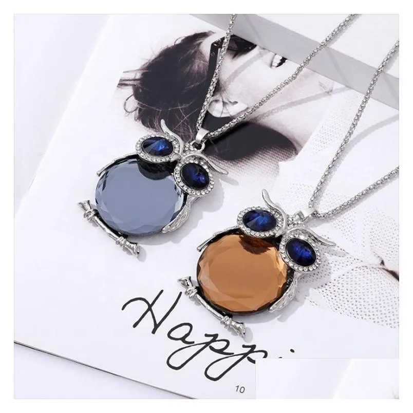 fashion women choker accessories multiple stone color crystal rhinestone jewelry owl pendant necklace