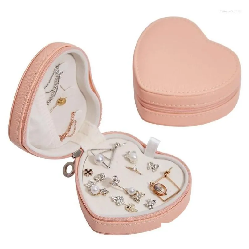 jewelry pouches heart shape portable jewellery box travel organizer pu leather 652b