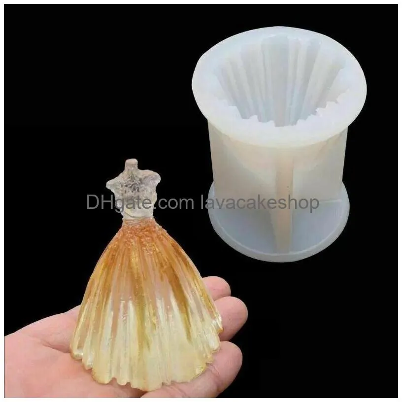 3d skirt princess dress shape cake mold silicone fondant decorating baking tools wedding candle mould 220531