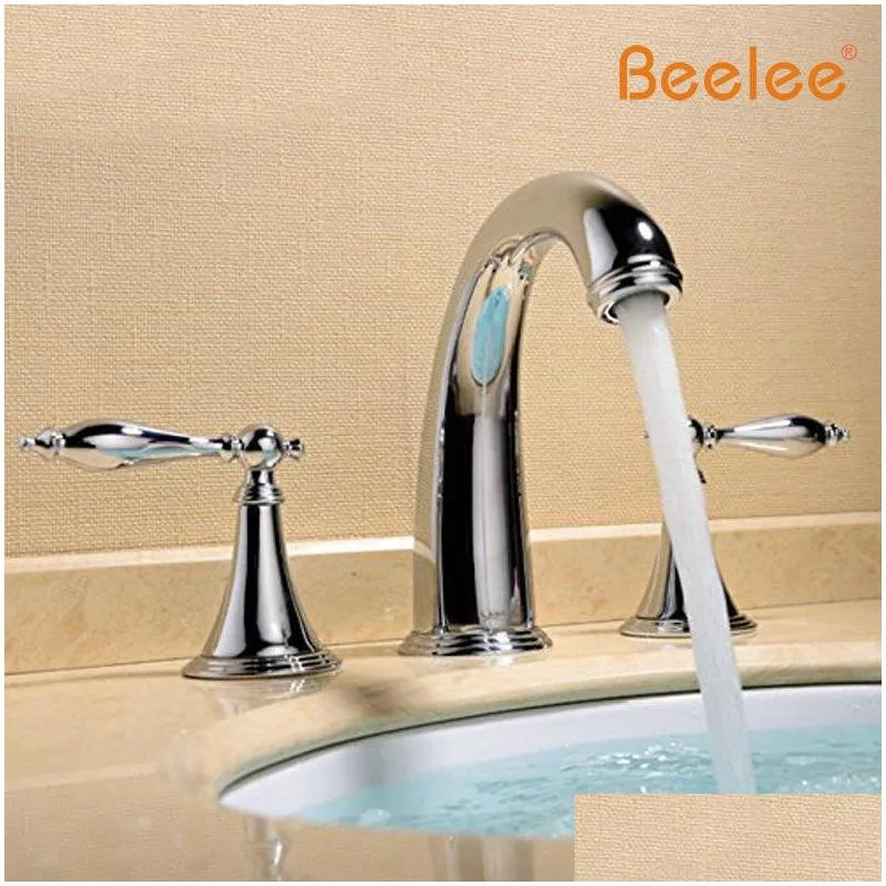 bl3005 deck mounted three holes double handles widespread bathroom sink faucet tub faucet metal lever handles