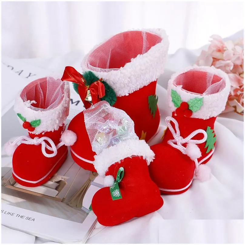 christmas decorations 4 size home decor santa claus boot shoes stocking kids child candy gift holder bags xmas tree decoration1