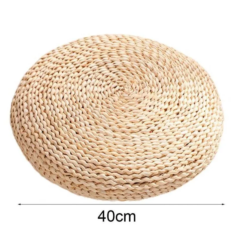 cushion/decorative pillow 40cmx40cm natural straw round pouf tatami cushion weave handmade floor japanese style with silk wadding