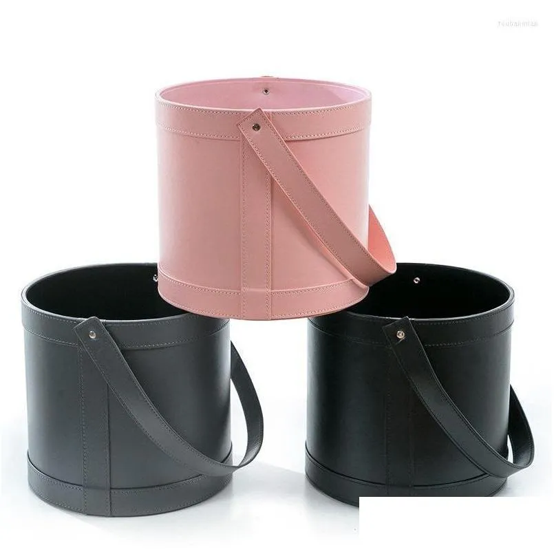 florist hat boxes leather handheld round box candy gift packaging for gifts christmas flowers living vase