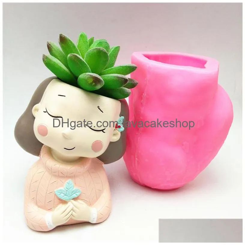 girl concrete flower pot silicone mold baking chocolate resin candle 220531