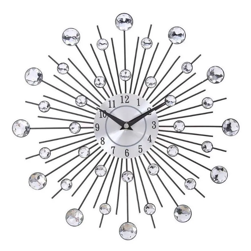 33 cm old metal crystal wall clock luxury diamond 3d large modern wall clock design node home decor