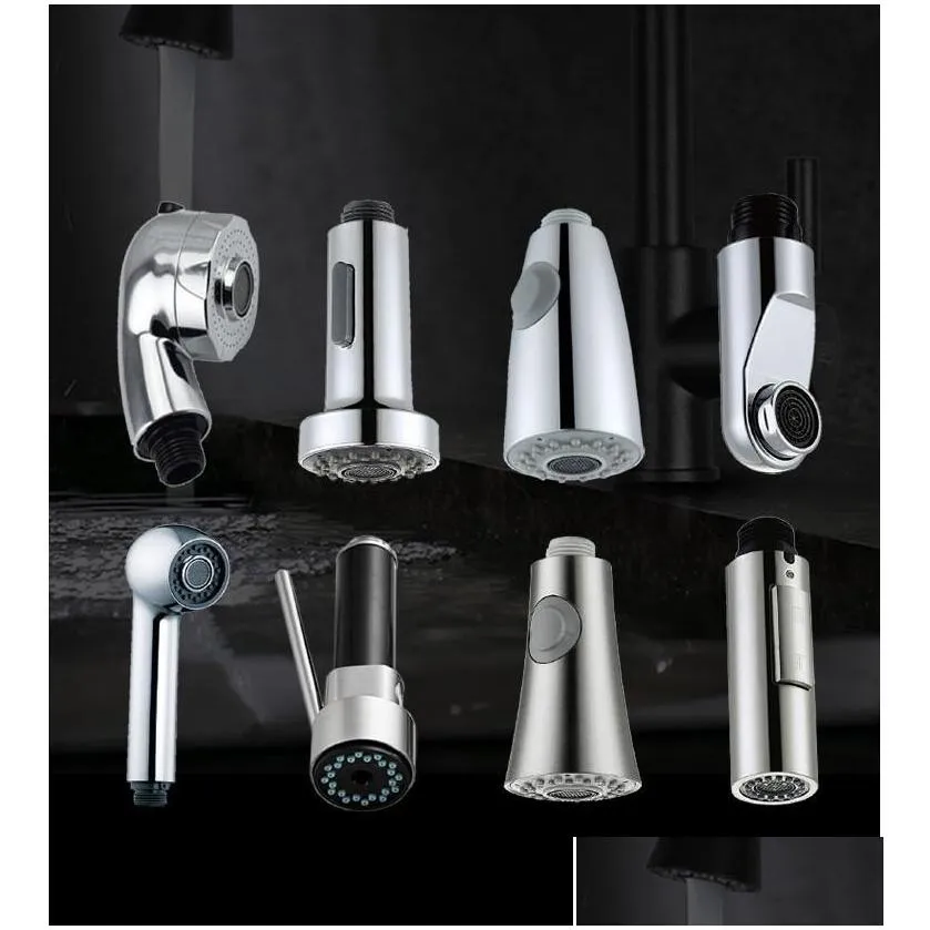 abs chrome silver sink kitchen pull out faucet dual spray spout shower head kitchen faucet pull down spout accessories1