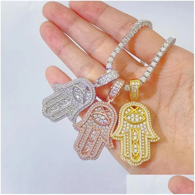 pendant necklaces iced moissanite hand fatima women men 925 sterling silver hamsa ins hiphop handmade jewelry collares giftpendant