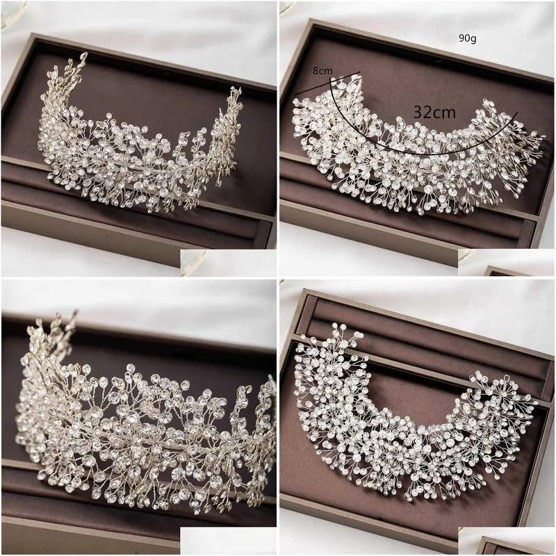 luxury handmade silver color headband shinny full rhinestone tiaras beads bridal wedding headpeice women party hair jewelry vl x0625
