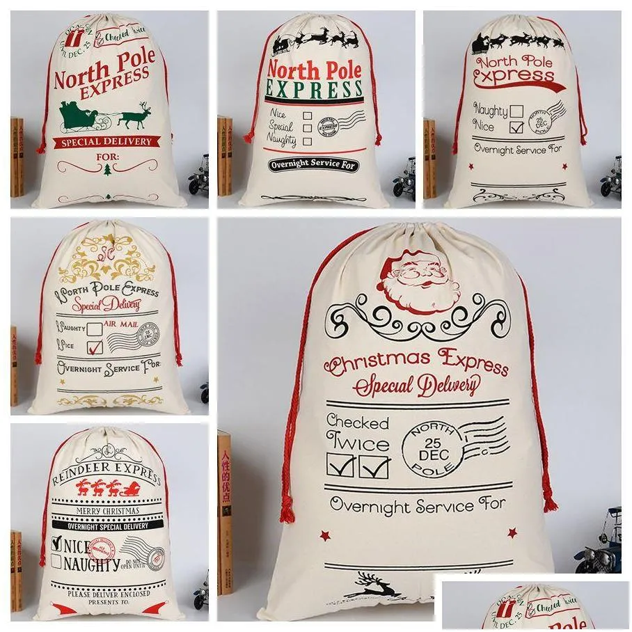  christmas gift bag pure cotton canvas drawstring sack bags 12 stypes with xmas santa design for gifts candy