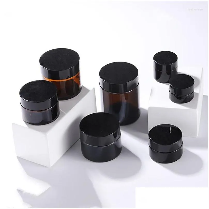 storage bottles 10pcs/pack glass amber brown cosmetic face cream lip sample container jar pot makeup store vials bottling