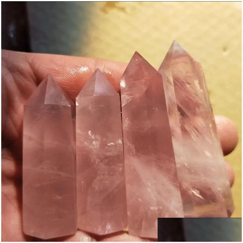 natural rose quartz pink crystal tower arts mineral chakra healing wandsreiki energy stone sixsided point magic wand rough polished