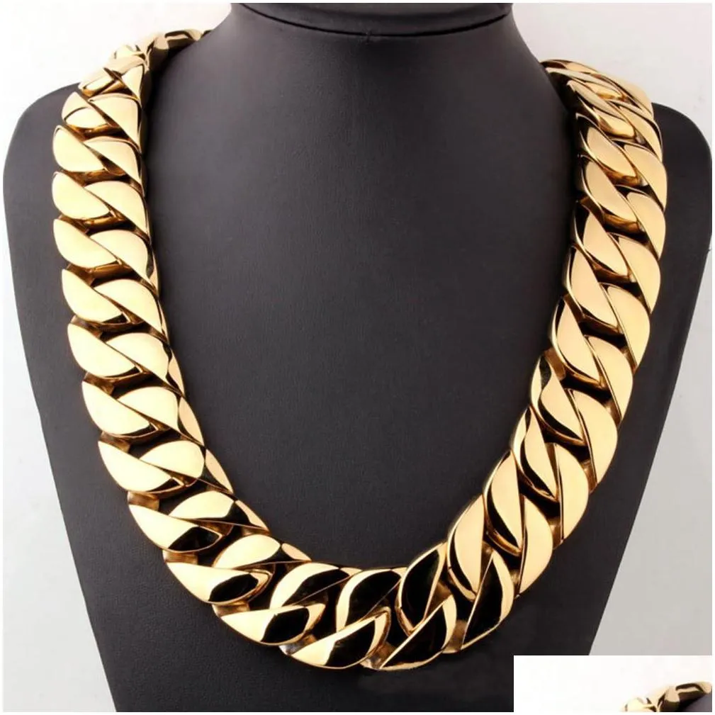 custom 24mm  cuban link chain necklace stainless steel gold color necklace men hip hop rock jewelry