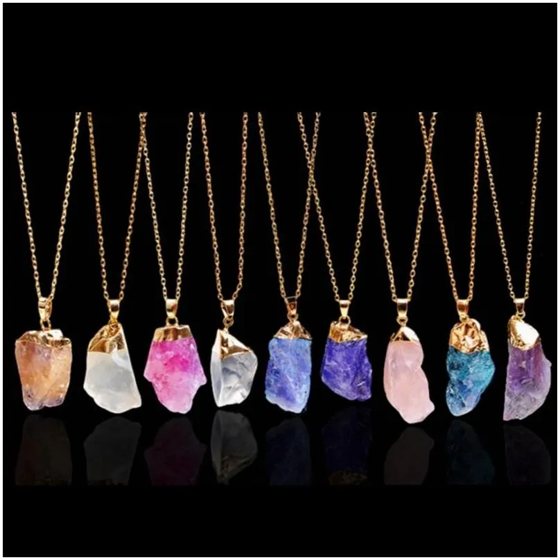 party gift women men jewelry crystal quartz healing point chakra bead natural gemstone necklace original pendant plated gold chains statement