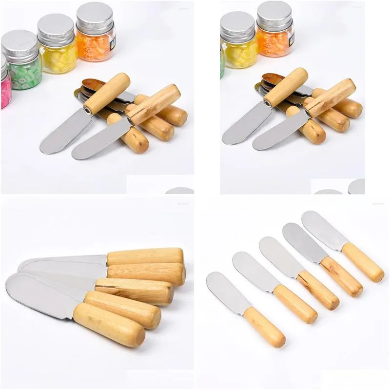 baking tools 1pcs mini silver cream knifes butter knife for cheese dessert multipurpose wood handle stainless steel 10.2 10.2cm