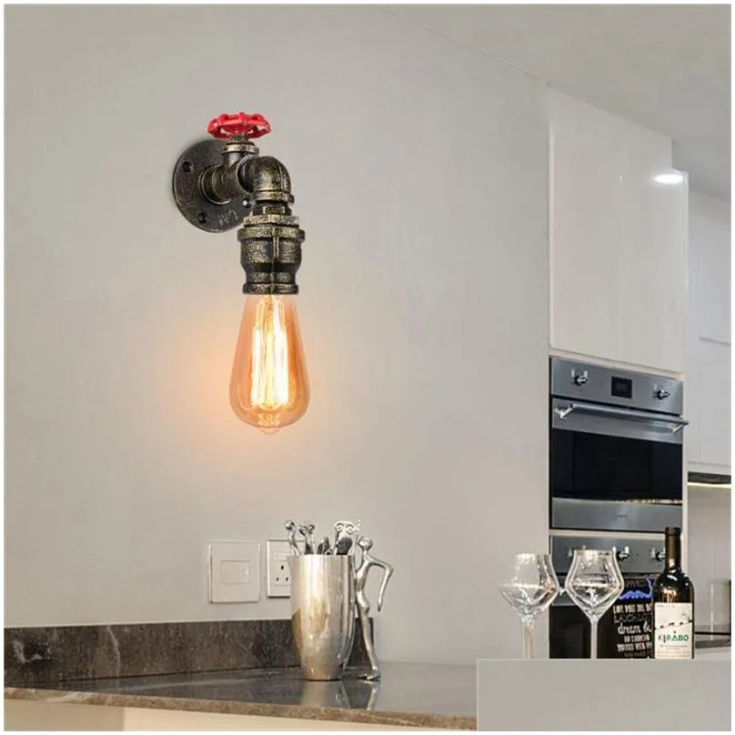 industrial water pipe rust wall light steampunk vintage e27 edison lamp sconce lunminaire for corridor cafe bar home