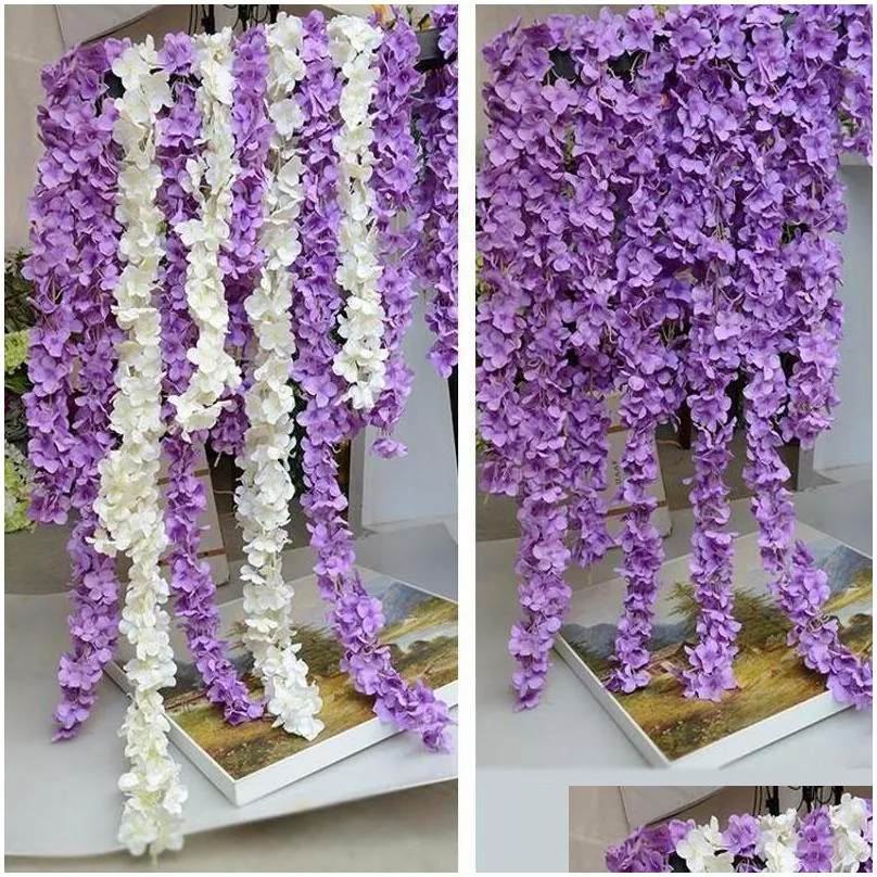 2017 artificial hydrangea wisteria flower 10colors diy simulation wedding arch door home wall hanging garland for wedding garden