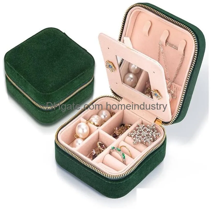 velvet travel jewelry box double layer display organizer rings earrings necklaces bracelets case with mirror