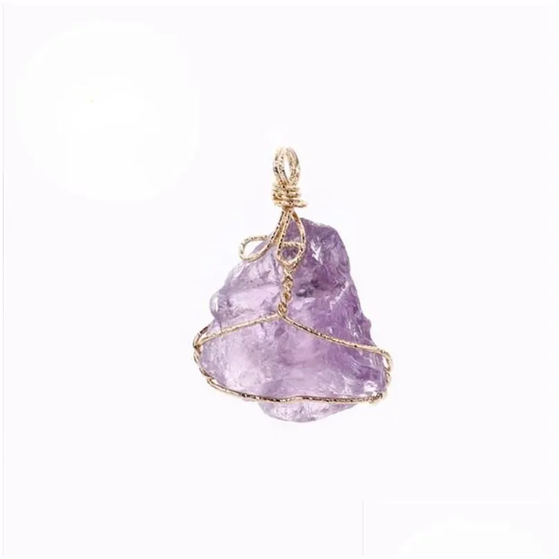 party gift irregular nature stone pendant amethyst rose quartz white crystal lemon crystal necklace