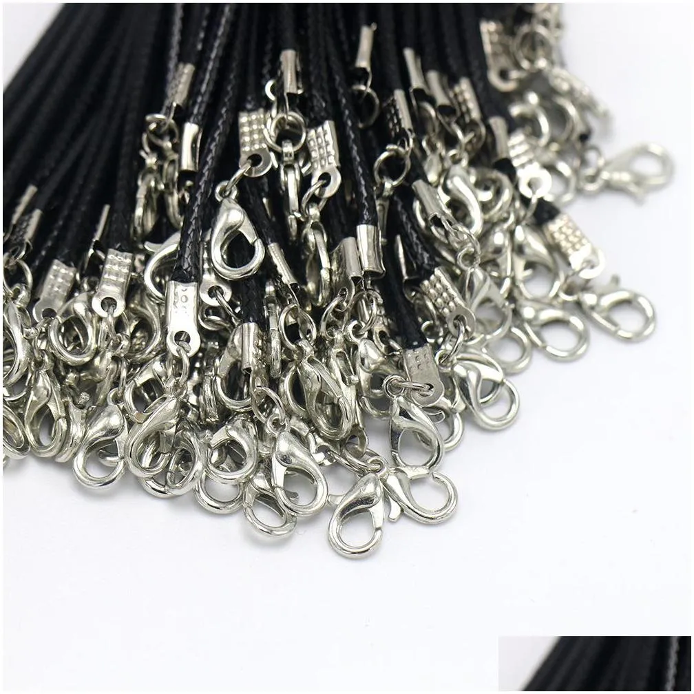 100 pcs/lot 1.5mm 2mm black wax leather snake necklace cord string rope wire chain for diy fashion jewelry making in bulk 4580cm