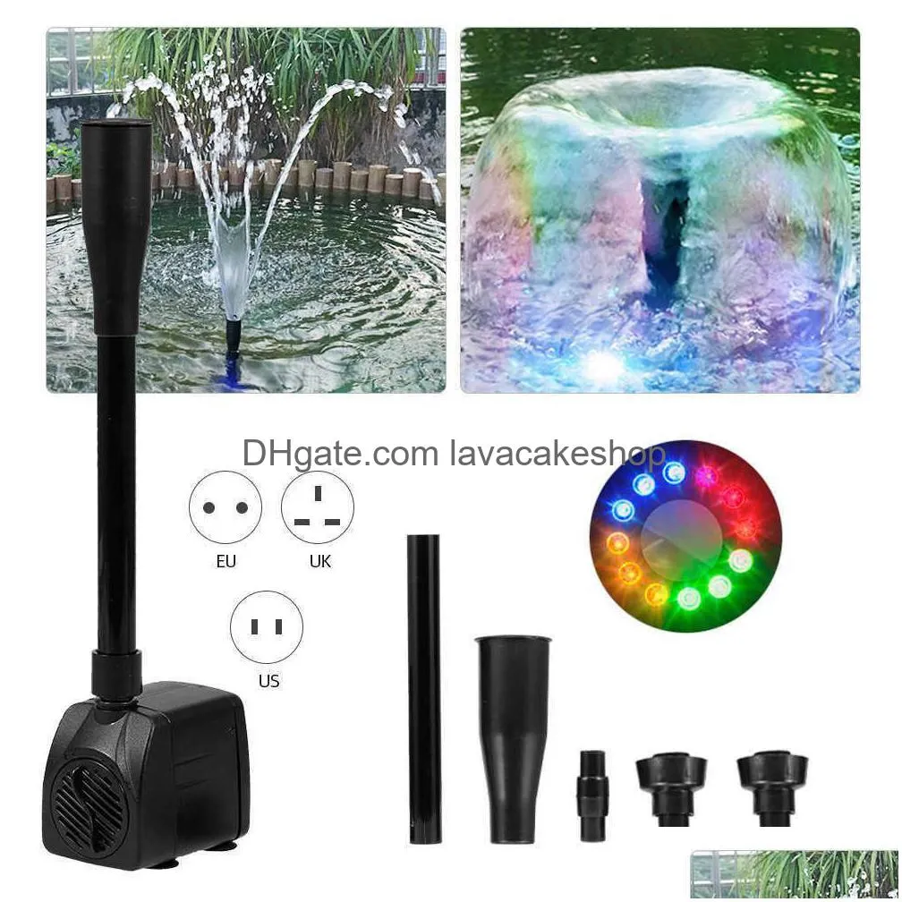 usb water pump ultraquiet with power cord waterproof fountain with 12 led light for garden water pump aquarium fountain y0914