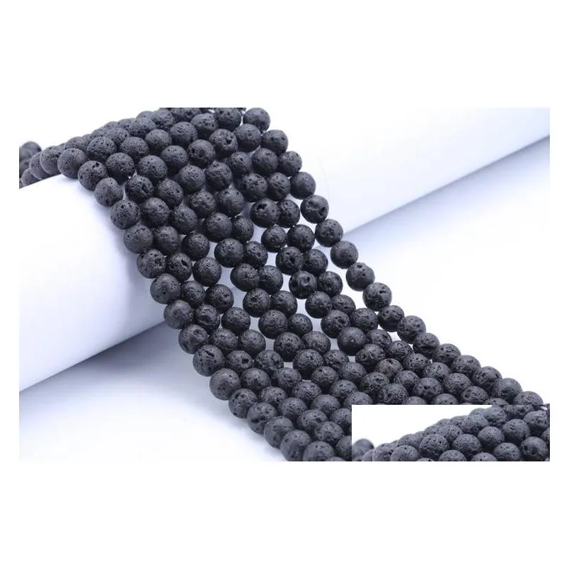 fashion diy accessories lava rock loose beads black gem natural stone beads for women bracelets jewelry making wholesale bulk lots