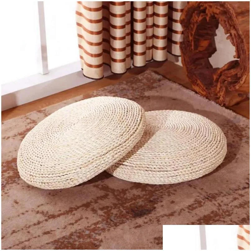 cushion/decorative pillow 40cmx40cm natural straw round pouf tatami cushion weave handmade floor japanese style with silk wadding