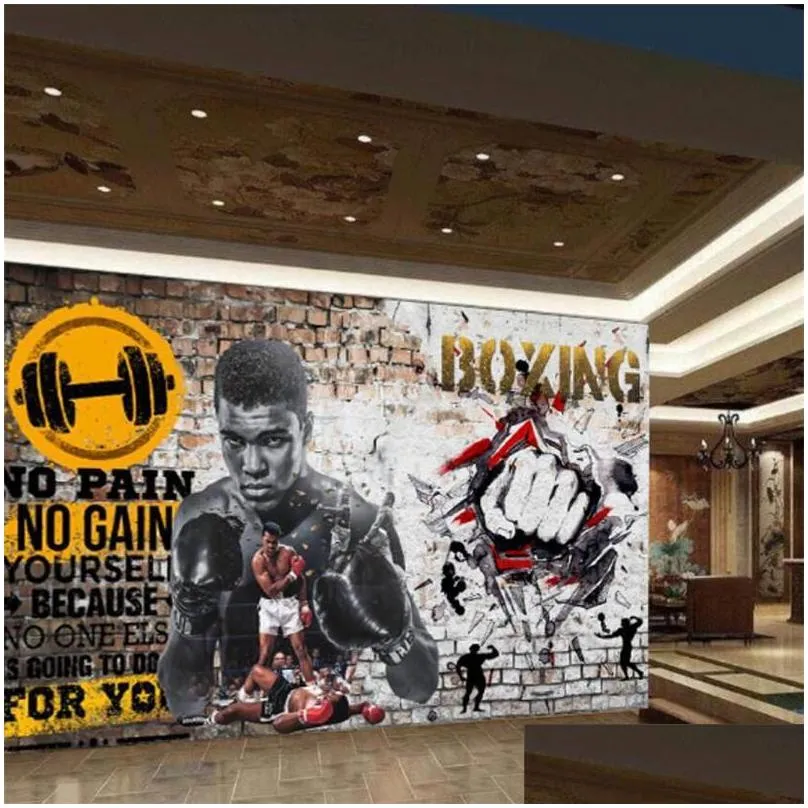 wallpapers custom sports gym 3d po wall paper weightlifting boxing industrial decor mural selfadhesive papel de parede