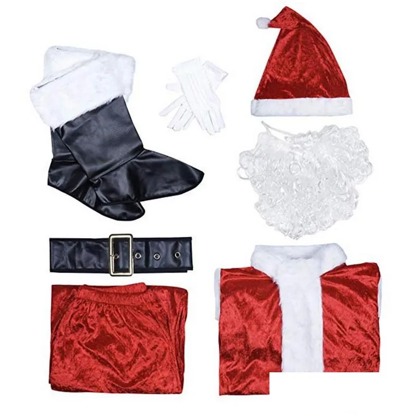 adult santa claus costume flannel classic suit christmas cosplay props men coat pants beard belt hat christmas set m xl