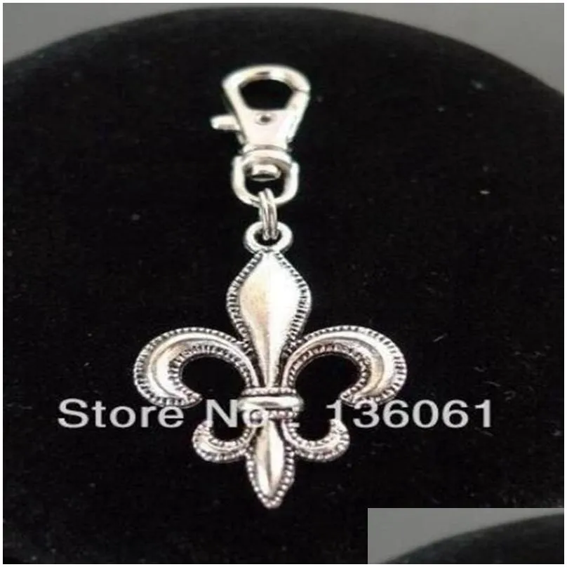 vintage silver fleur de lis lily flower keychain pendant swivel clasp metal keyring for keys car key ring diy bag handbag jewelry