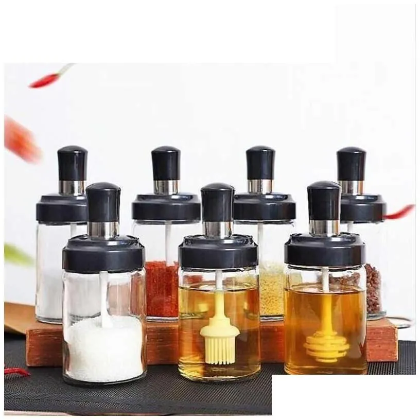 storage bottles jars glass spice jar set spoon cap sealed seasoning bottle pp sile soda kitchen organize household spoons integrat