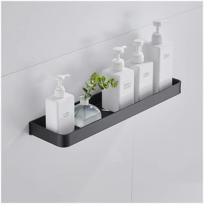 black aluminum towel shelf bathroom storage rack wallmounted tray vanity shower caddy spice organizer 30/40/50cm hooks rails