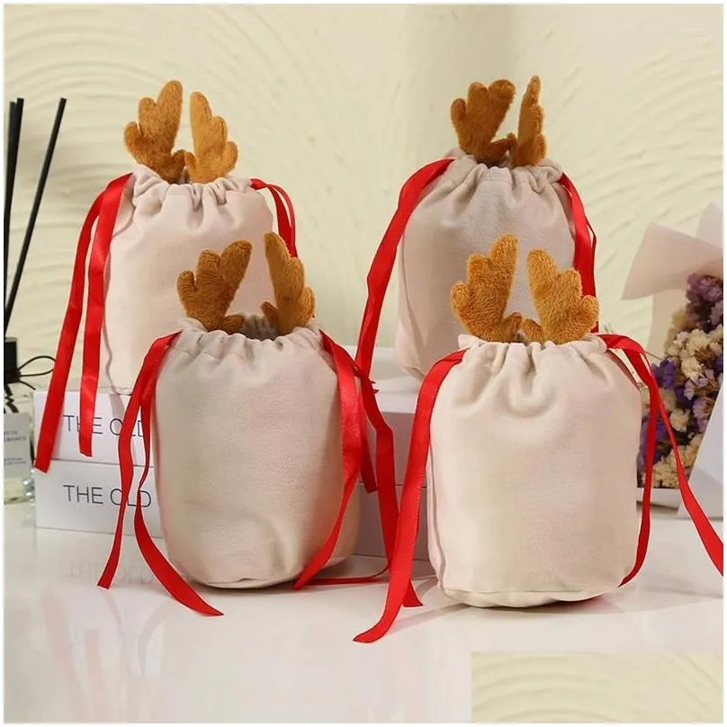 gift wrap 1set antlers bags velvet draw string packing navidad a