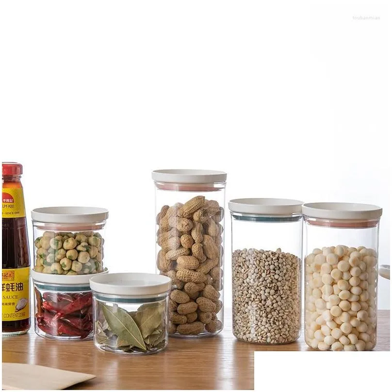storage bottles 2 different color sealed ring kitchen box transparent food canister keep  clear container
