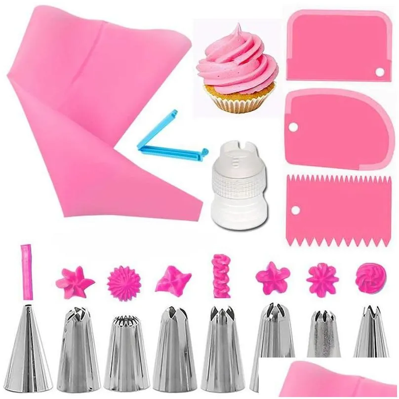 baking tools 14/20pcs pastry bags stainless steel flower cream tips nozzles bag cupcake cake decorating tip sets bakeware