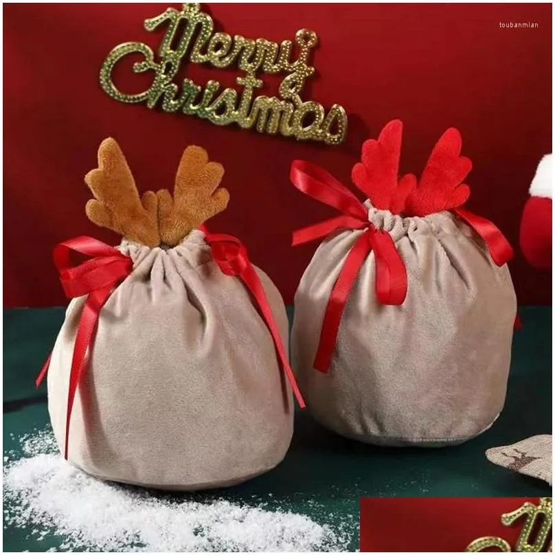 gift wrap 20pcs christmas candy bags velvet draw string packing navidad a