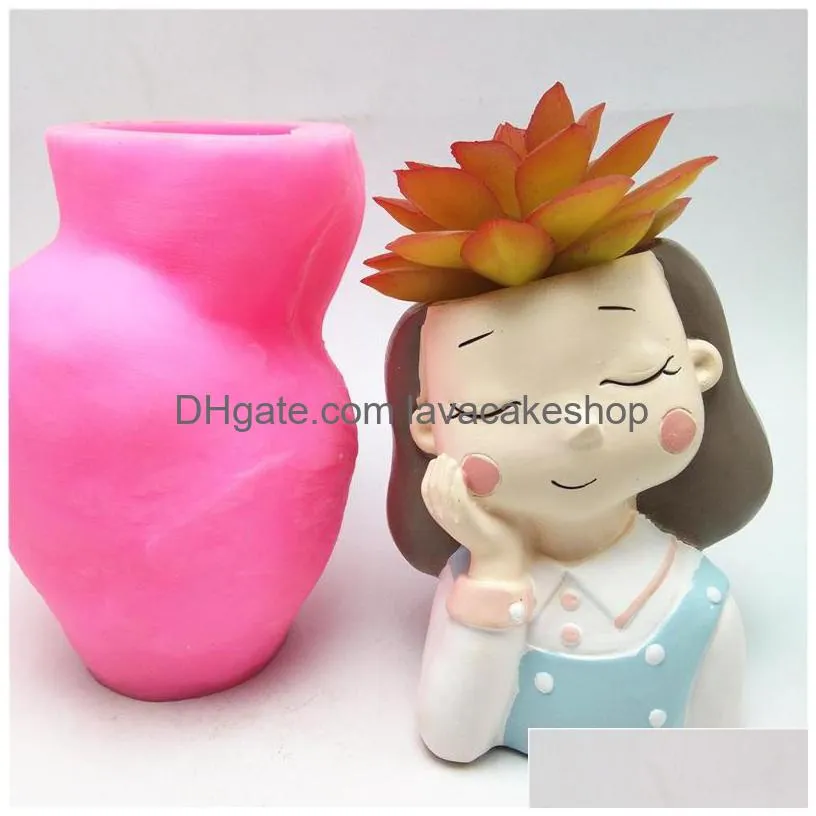 girl concrete flower pot silicone mold baking chocolate resin candle 220531