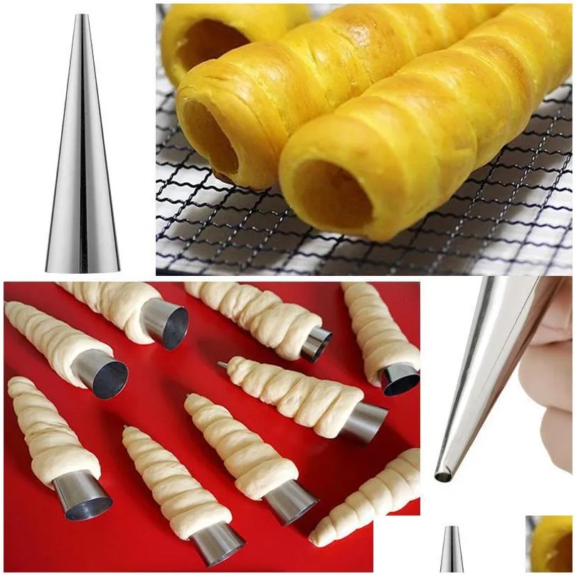 baking pastry tools 5/10pcs stainless dessert tool steel cream horn molds conical tube cone roll mould kitchen coil