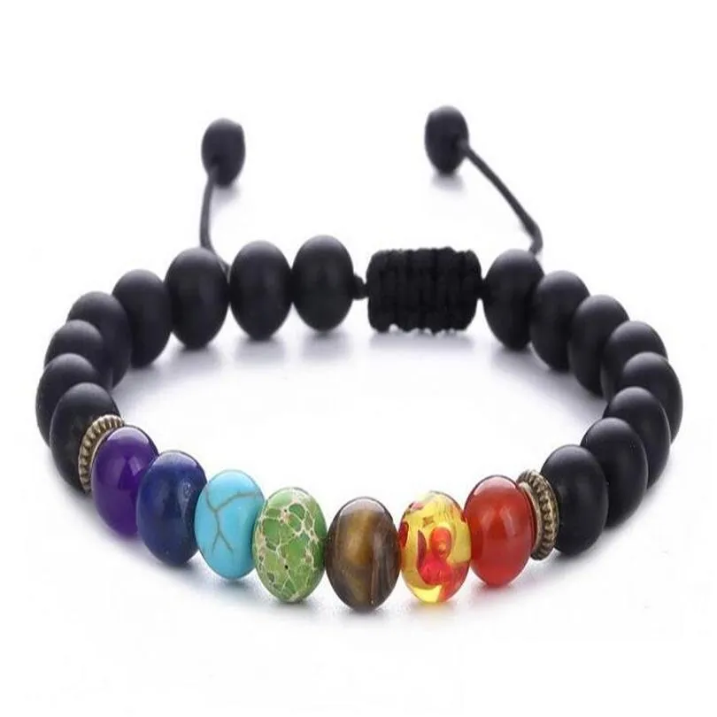 7 chakra natural stone charm bracelets tiger eye lapis lazuli amethyst frosted beads chains rope bangle for women men crafts jewelry