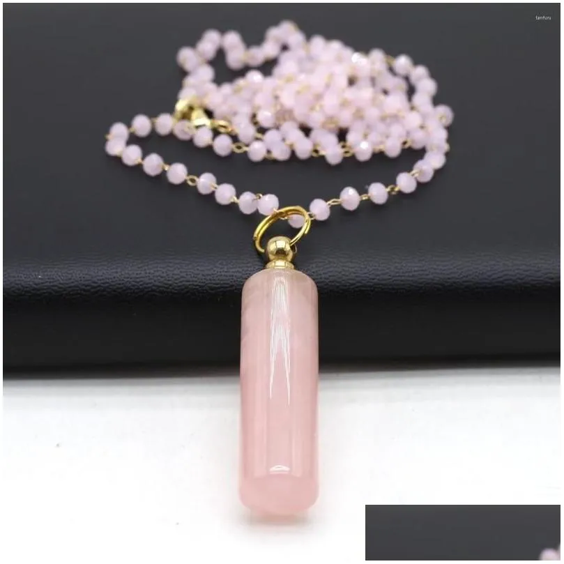 pendant necklaces natural semiprecious stone  oil diffuser perfume bottle cylindrical rose quartz necklace gift jewelry