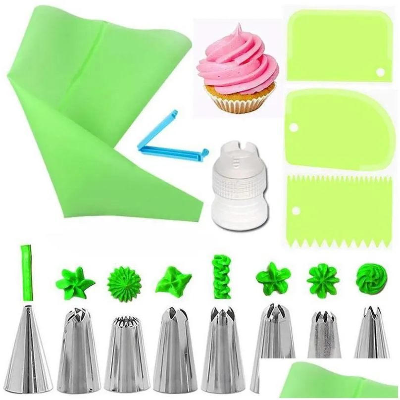 baking tools 14/20pcs pastry bags stainless steel flower cream tips nozzles bag cupcake cake decorating tip sets bakeware